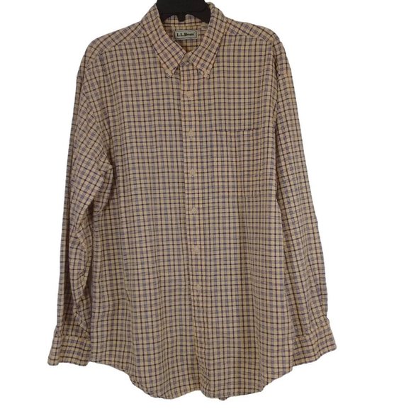L.L. Bean Men's Plaid Yellow Long Sleeve Cotton Button Down Casual Shirt Large - Picture 8 of 8